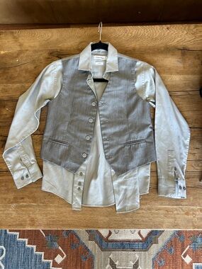 C-Calvin Klein Silver Satin Shirt with Charcoal Gray Vest
